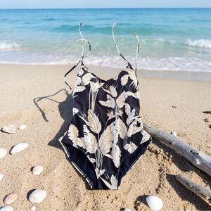 Heat Swim Navy and White Palm Leaf  Print one piece